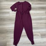Lively Plum Long Sleeve Drawstring Waist V Neck Casual Jumpsuit Size Large Purple Photo 3