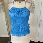 Early 2000's Blue Glitter Ruffle Frilly Cropped Open Back Halter Top M Size M Photo 1