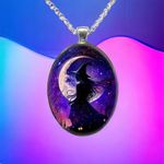 1pc Oval‎ Painted Witch Moon Avatar Pendant Necklace Silver Plated Accessories Silver Photo 6