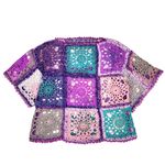 Handmade Crochet Vibrant Granny Square Patchwork Top Blouse Multicolor OS Purple Size undefined Photo 2