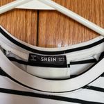 SheIn Dress Stripes Lace Hem Short Sleeve Raglan Black White Size Small Photo 2