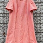 50s 60s House of Shroyers peach rib polyester crochet lace trim sheath dress Size XL Photo 0
