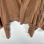 Mustard Seed Open Front Kimono Cardigan Brown Laser Cut Scalloped Hem O/S boho Photo 2