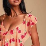 Lulus Lulu’s Bloom Forever Coral Orange Floral Print Ruffled High-Low Dress Photo 1