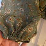 ASTR the Label Sage Green and Brown Floral Ruched Square Neck Top, Size Medium Photo 2