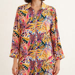 C & C CALIFORNIA Tropical Leaf Patterned Overshirt, Dress, Swimsuit Cover Up S Orange Photo 0