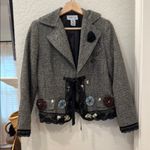 Y2k vintage lace trim rosette detail funky tie front tweed blazer Fairycore Gray Photo 1