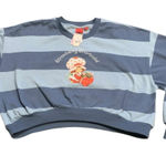 NWT Strawberry Shortcake Striped Cropped Sweatshirt XL Mad Engine Coquette Blue Photo 0