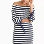 J.Crew Striped Off The Shoulders Navy Muslin Dress Size S Small Bow Tie Photo 0