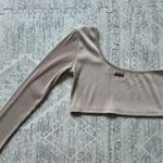 Maniere De Voir One Sleeve Ribbed Neutral Minimalist Beige Crop Top Size 12 UK Photo 6