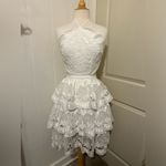 Farm Rio  $280 White Richilier Cotton Mini Halter XL Dress Lace Tiered NEW Photo 1