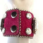Pink rhinestone leather wide bracelet Photo 3