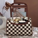 Brown Faux Leather Checker Cosmetics Makeup Bag​​ NWT​ Photo 2