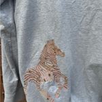 Crown & Ivy Zebra Embroidered Long Sleeve Top Gray Embellished Tie Front Medium Photo 3