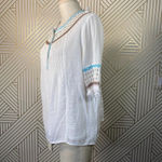 Love Sam Abigail Embroidered Peasant Top in White Photo 7