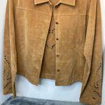 Coldwater Creek Vintage  Women's Brown Leather Jacket with Cutout Designs M Boho Photo 2