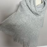 Chico's Poncho Cowl Turtleneck Pullover Fringe Ribbed Soft Cozy Light Grey Photo 2