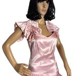 American Vintage Vintage 80's pink drop waist sleevless lace netting overlay bows dress small Photo 10