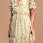 Lulu’s Dreaming of Romance Mint Blue Floral Ruffle Metallic Dress Medium Photo 0