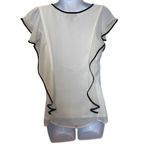 Iz Byer  EUC White Black Trim Flowy Ruffle Sleeve Blouse Sz S Photo 2