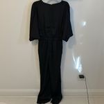 Strut & Bolt  Black Satin Kimono Sleeve Wide Leg Jumpsuit Photo 2