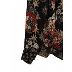 Jones Wear  Women's Blouse Size 6 Small Floral Black Sheer Polyester Tan Red Snap Photo 5