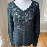 Loft Dark Teal Green Crochet Cotton Crewneck Sweater w Scalloped Detail Sz XS Photo 0