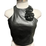 Sunday in Brooklyn Anthropologie  Black Crop Top Halter Neck Rosettes Size S NWT Photo 0