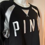 Victoria's Secret Victoria’s Secret black and Silver shiny Foil Sweatshirt & Pants outfit Set Photo 4