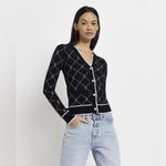 River Island  London Black argyle Heart Knit Cardigan Sz 14 Photo 2