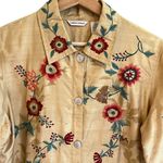 Laura Ashley  Womens Slub Silk Floral Embroidered Shirt Jacket Sz M Cottage Boho Photo 1