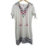 MarleyLilly White Embroidered Tassels Tunic Dress Boho Festival Size L NWT Photo 1