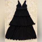 Mac Duggal NWOT 49281 V neck Rosette Trimmed Waist Tired Black Gown Sz 10 Photo 3