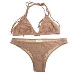 Amuse Society Amuse Brown 2 Piece Polka Dots Halter Tie Neck Beach Resort Swimwear Bikini Sz L Photo 0