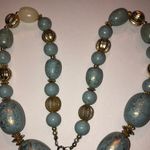 Vintage Chunky Light Blue Gold Tone Beaded Necklace Earrings Set Photo 3