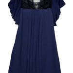 Jenny Han Dress Womens Small Blue Black Lace Shift Pleated Silk Date Night Party Photo 0
