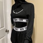 Sport 3pcs set boxer shorts top sport bra crop top hoodie mesh tape set yoga gym Black Photo 3