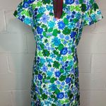dress floral bright green blue white 1970s Size 6 Photo 0