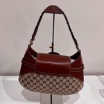 Gucci  Monogram Leather Canvas Gg Horsebit Shoulder Bag Brown Size Medium Photo 4