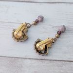 Vintage Clip On Earrings Scallop Shell Shape Dangle Purpley Pinky Tones Photo 4