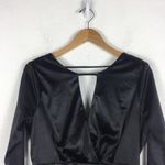 Lulus Turned Up Black Long Sleeve Open Back Satin Bodycon Mini Dress Large Photo 4