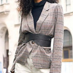 Free People  Rianne Plaid Single Button Blazer puff sleeve Size Large Photo 0