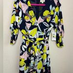 Maison Jules NWT Madison Jules Sydney Navy Blue Surplice Faux Wrap Tie Waist Floral Romper M Photo 1