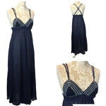 Boutique Navy & white long crocheted beach maxi dress crossed back size small Photo 1