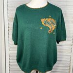 CRICKET LANE Vintage 80's Short Sleeve Embroidered Sweater Scallop Trim Green Photo 0