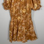 Sabo Skirt  Mini Dress Large Orange Floral Puff Sleeve Smocked Waist Boho‎ Summer Photo 7