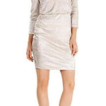 Calvin Klein  | 4 |  Pink Shimmer Long Sleeve Double V Neck Blouson Mini Dress Photo 0