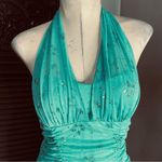 VTG Y2K Dress Fairy Drop Waist Turquoise Sparkly Asymmetrical Flare Halter M Blue Size M Photo 2