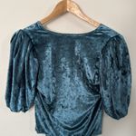 Free People  Don't you Wish Deep Teal Velour Puff‎ Sleeve Bodysuit Small V-Neck Photo 4