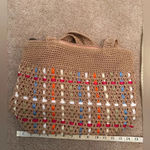 The Sak Y2K 90s Knit Crochet w/ Woven Ribbons Tan & Rainbow Purse. Photo 9